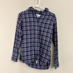 Woolrich Womens XS Pemberton Flannel Shirt Blue Orange 100% Cotton Long Sleeve